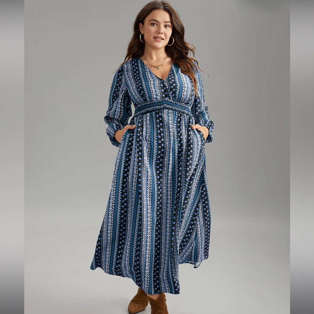 NWT Bloomchic Bandana Print Wrap Shirred Dress